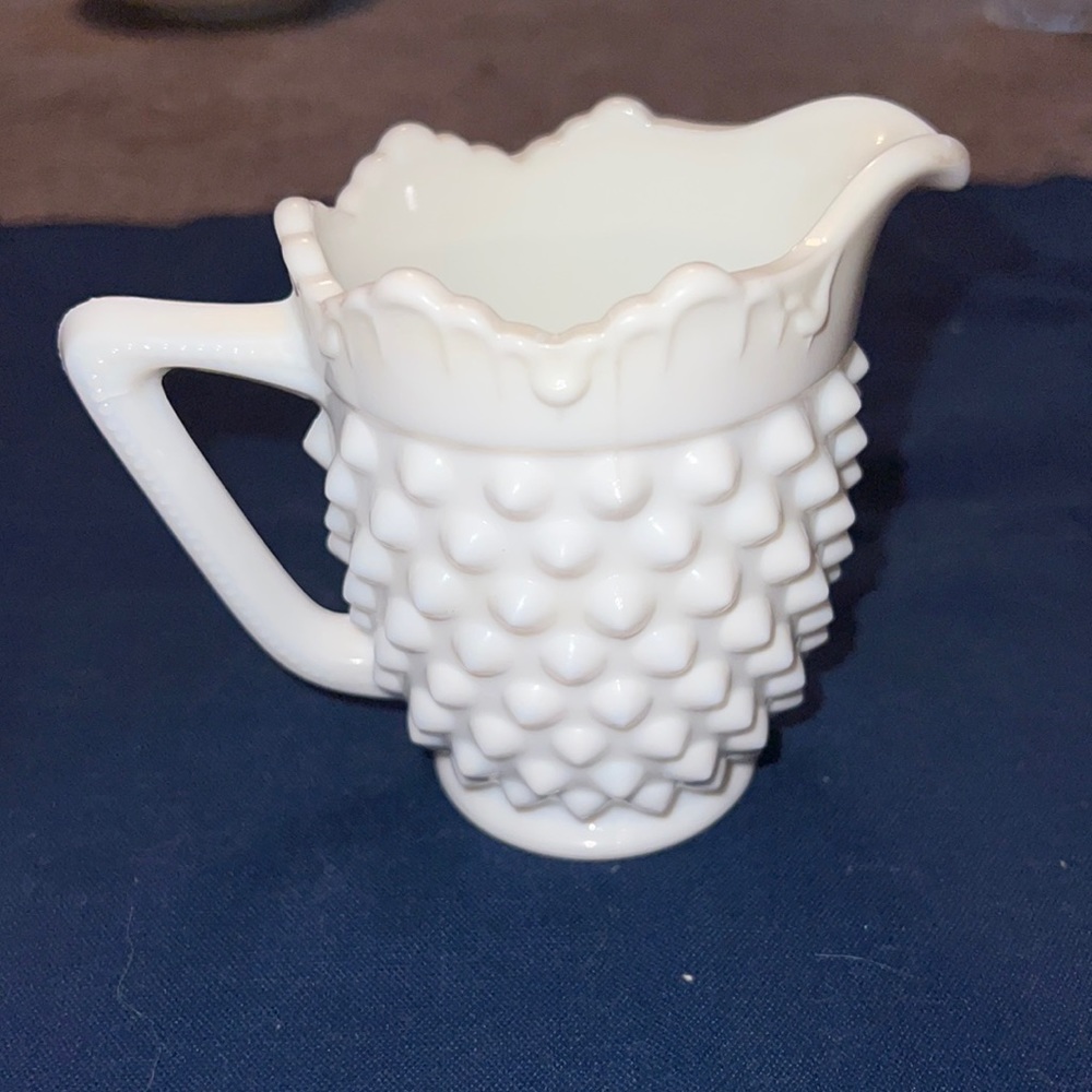 Fenton hobnail vintage farmhouse rustic creamer pitcher milk glass